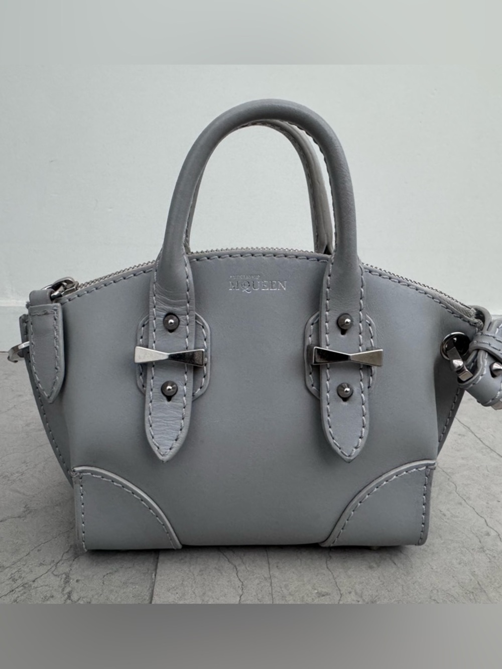 Alexander McQueen Light Grey Leather Mini Legend handbag with crossbody strap